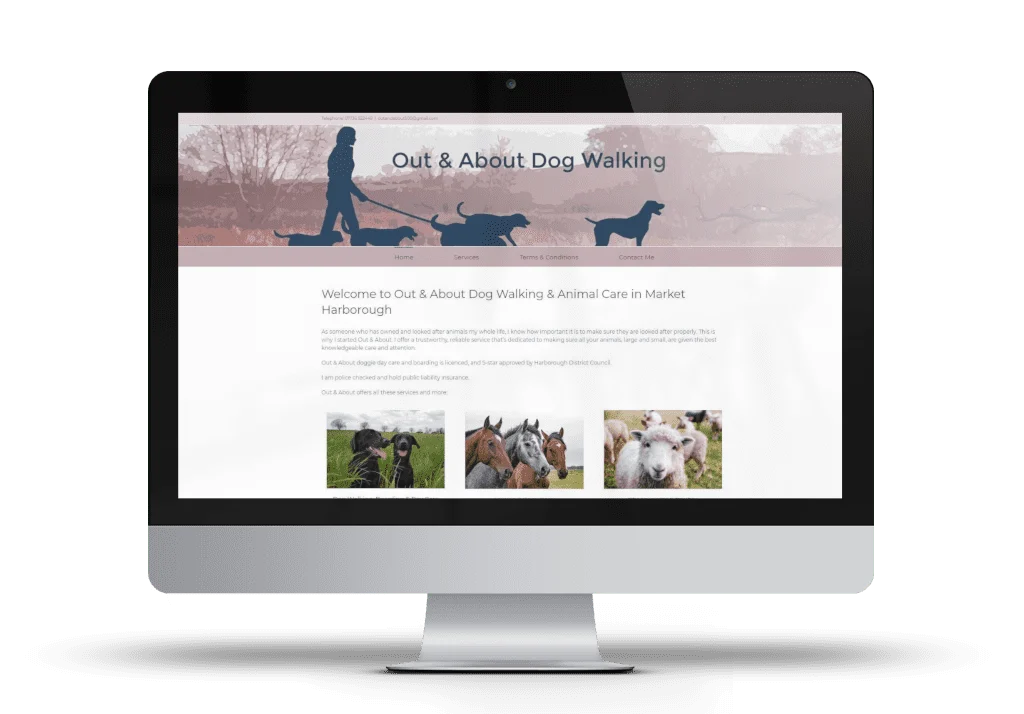 Out and About Dog Walking Website Home Page